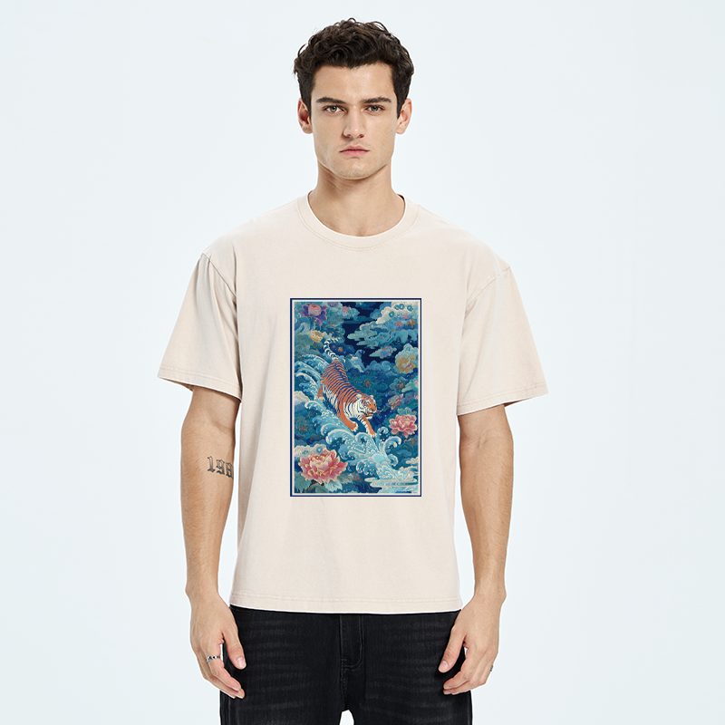 Tokyo-Tiger Beneath Auspicious Clouds Washed T-Shirt