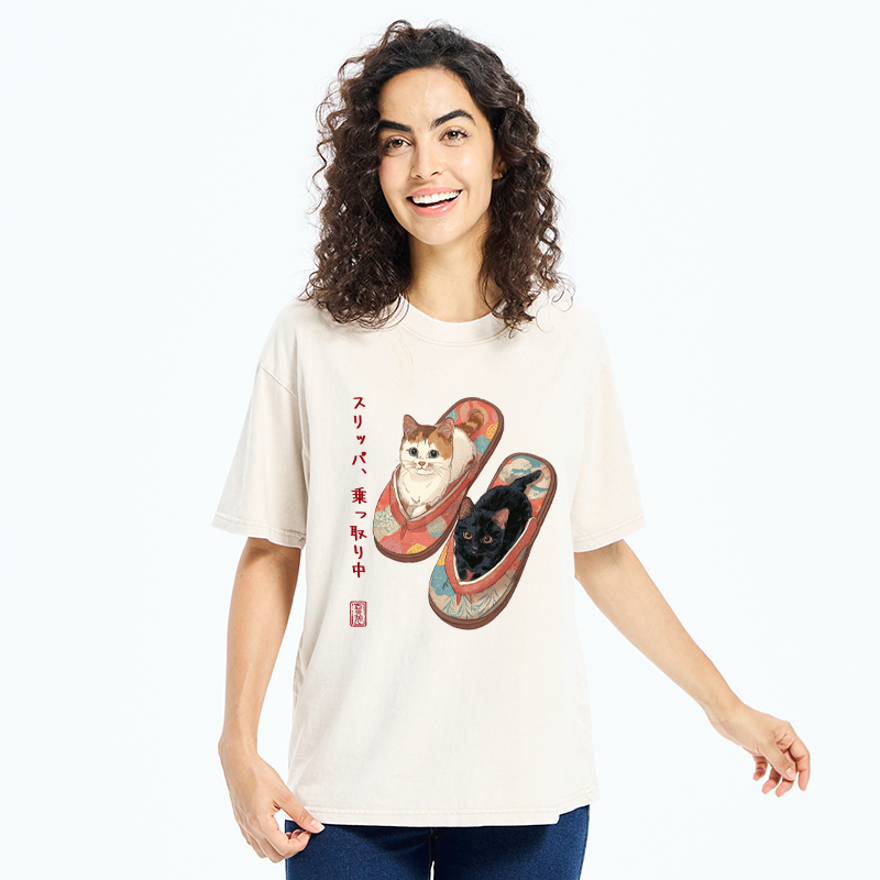 Tokyo-Tiger Slipper Kitties Washed T-Shirt