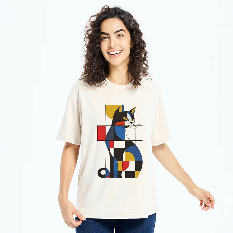Tokyo-Tiger Mondrian Cat Washed T-Shirt