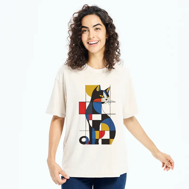 Tokyo-Tiger Mondrian Cat Washed T-Shirt