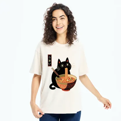 Tokyo-Tiger Cat Eats Super Delicious Ramen Washed T-Shirt