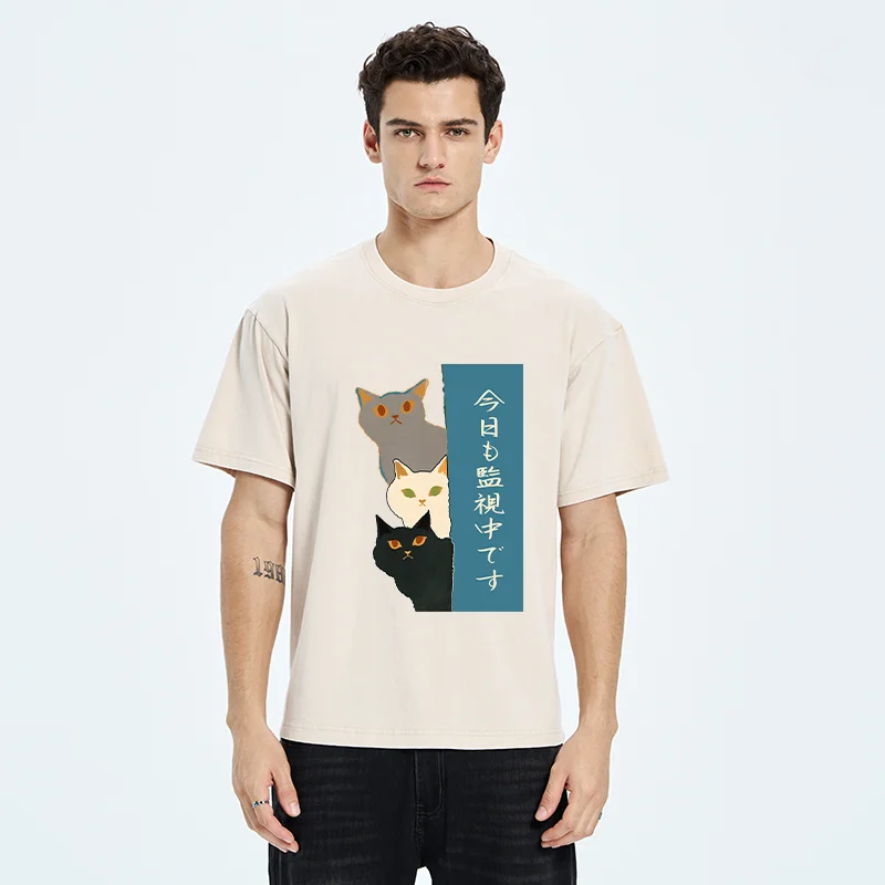 Tokyo-Tiger Cats Secretly Watching Washed T-Shirt