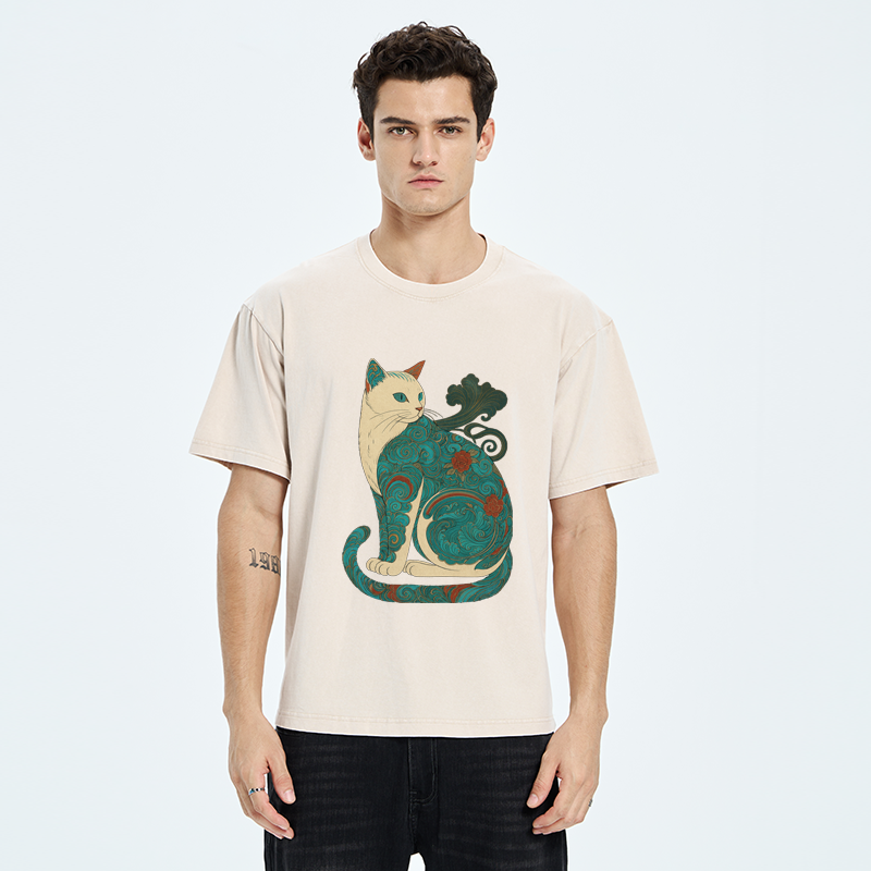 Tokyo-Tiger Cat Of Clouds And Waves Washed T-Shirt