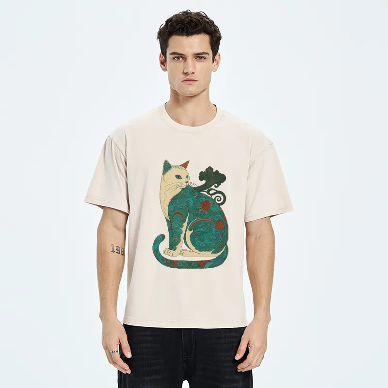 Tokyo-Tiger Cat Of Clouds And Waves Washed T-Shirt