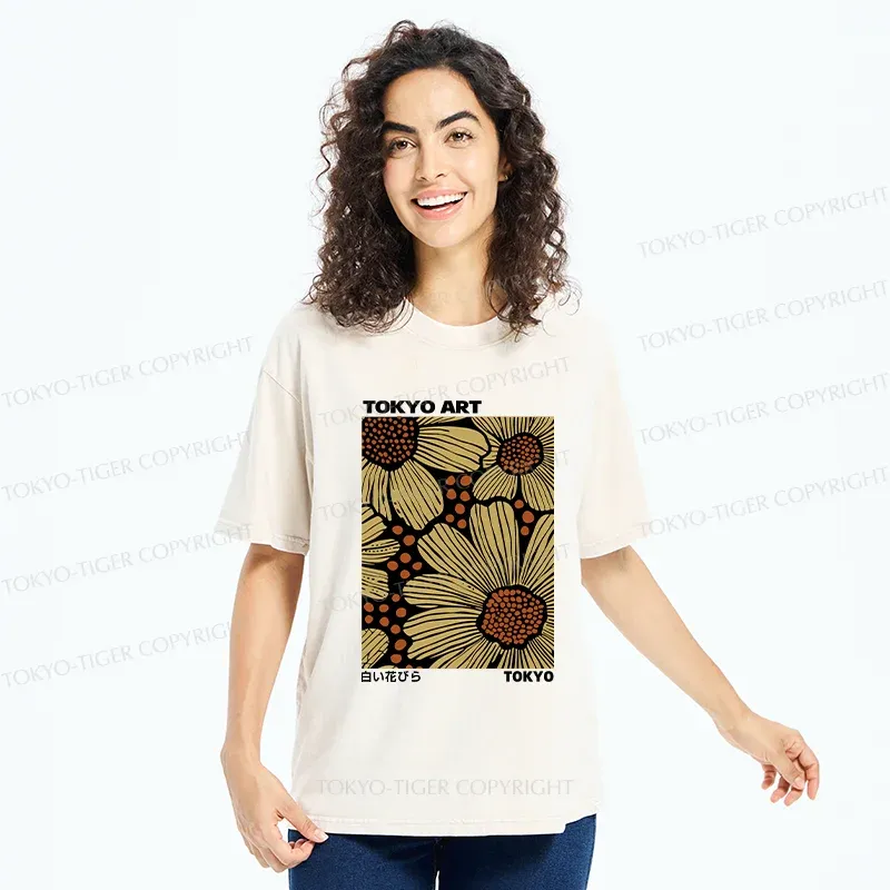 Tokyo-Tiger Tokyo Flower Art Washed T-Shirt