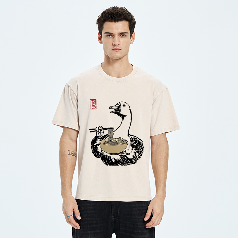 Tokyo-Tiger Goose Eating Ramen Washed T-Shirt