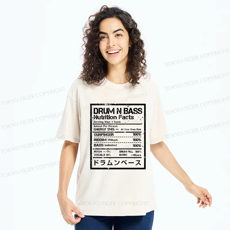Tokyo-Tiger Drum&Bass Nutrition Facts Washed T-Shirt