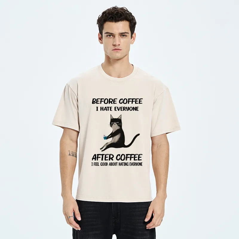 Tokyo-Tiger Hate Everyone After Drinking Coffee Washed T-Shirt