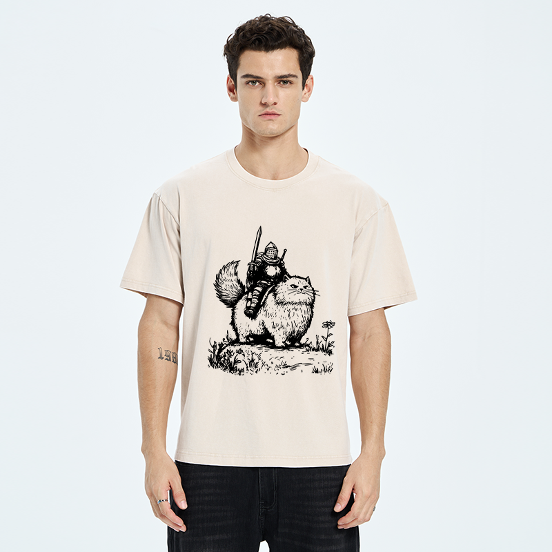 Tokyo-Tiger Knight Rides A Fat Cat Washed T-Shirt