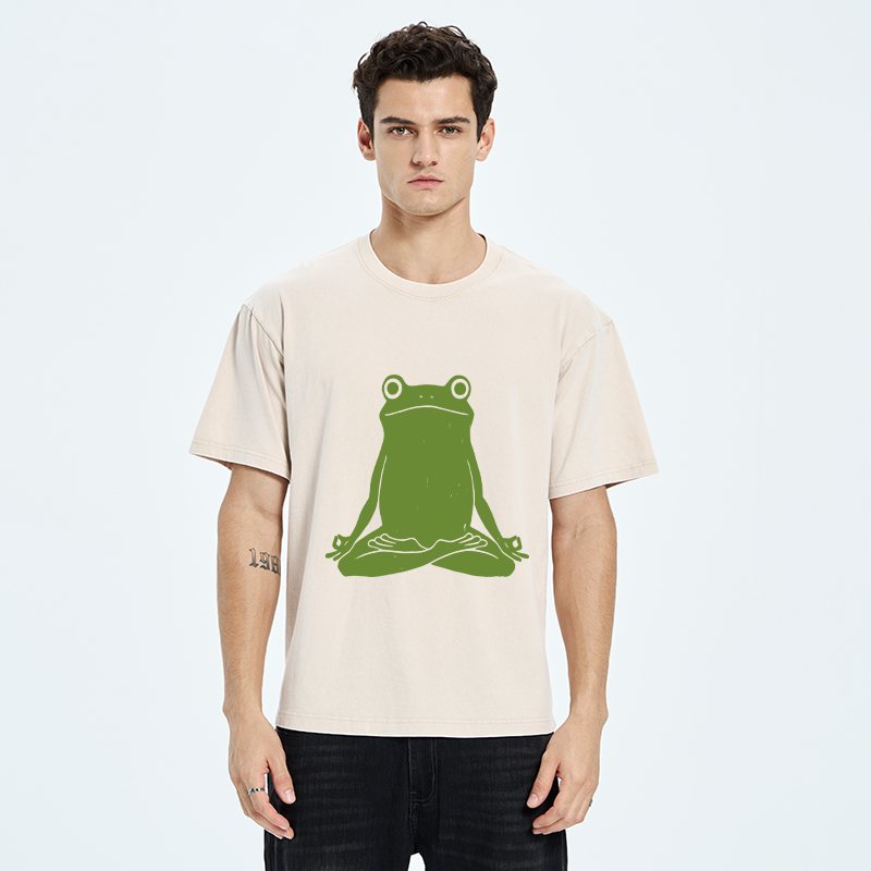 Tokyo-Tiger Yoga Frog Funny Washed T-Shirt