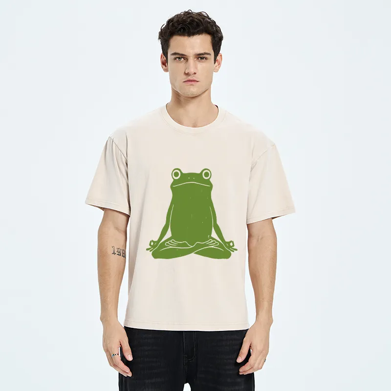 Tokyo-Tiger Yoga Frog Funny Washed T-Shirt