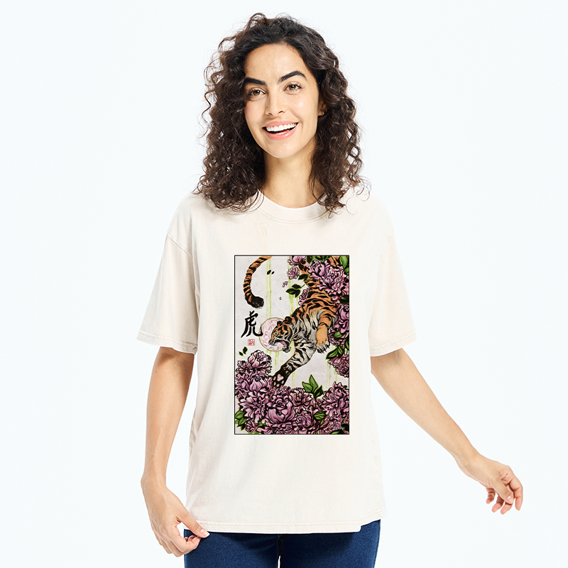 Tokyo-Tiger Tiger And Peony Washed T-Shirt