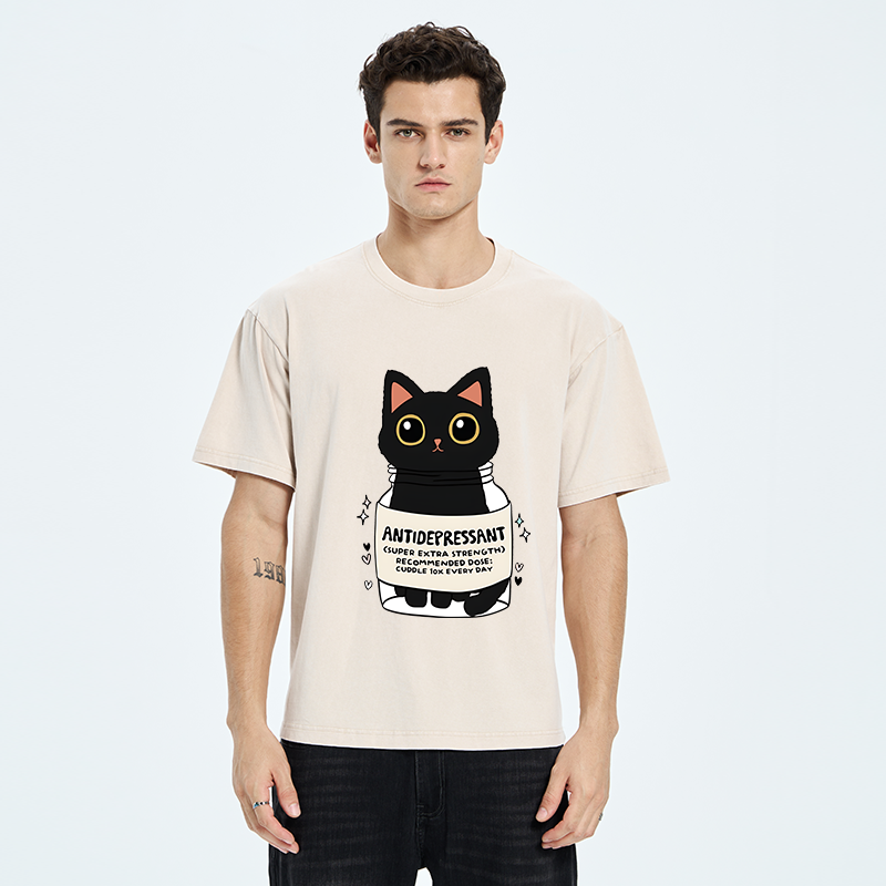 Tokyo-Tiger Antidepressant Black Cat Washed T-Shirt