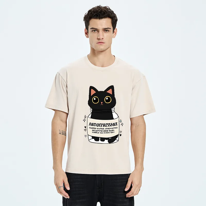 Tokyo-Tiger Antidepressant Black Cat Washed T-Shirt