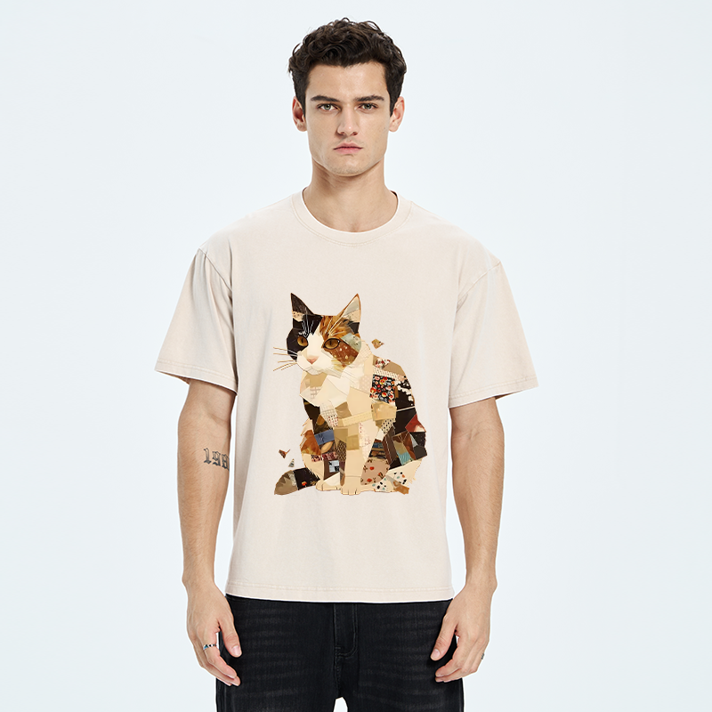 Tokyo-Tiger Painting Of A Patchwork Orange Cat Washed T-Shirt