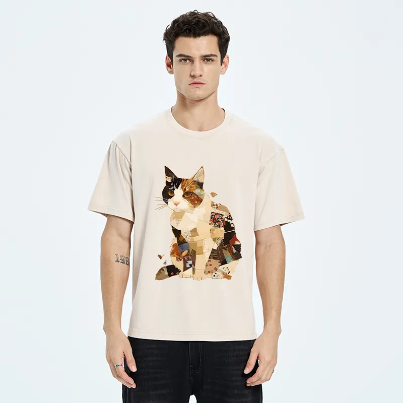 Tokyo-Tiger Painting Of A Patchwork Orange Cat Washed T-Shirt