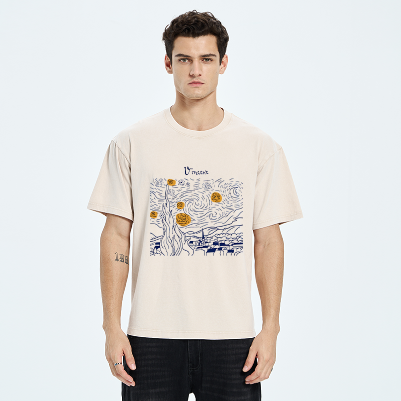 Tokyo-Tiger Minimalist Starry Sky Washed T-Shirt