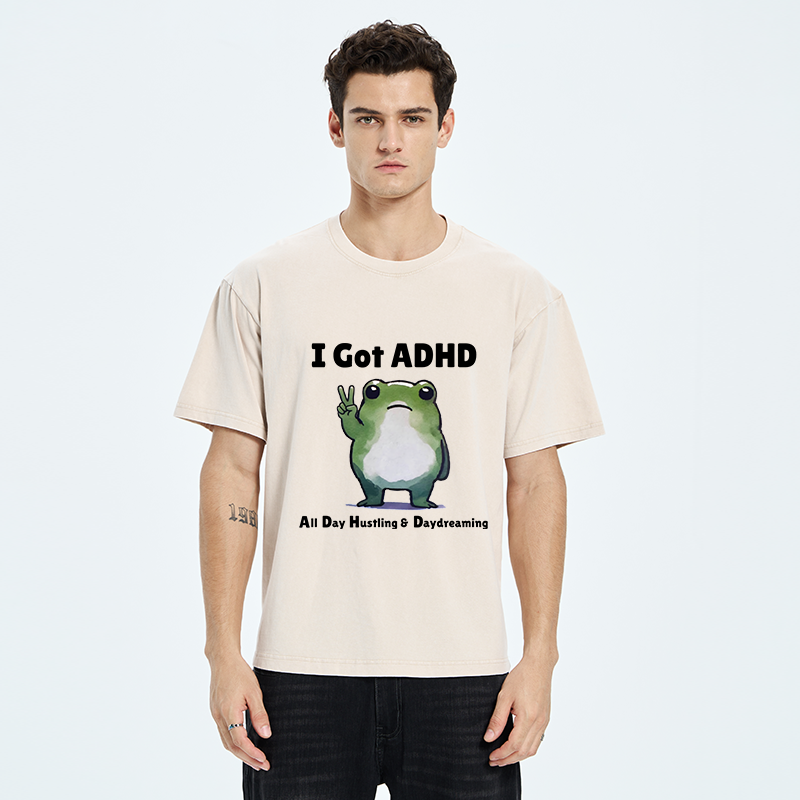 Tokyo-Tiger Frog With ADHD Funny Washed T-Shirt