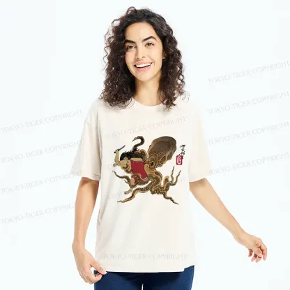 Tokyo-Tiger Man And Octopus Fighting Washed T-Shirt
