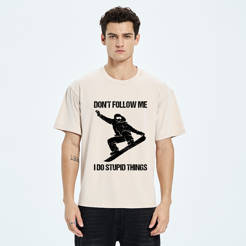 Tokyo-Tiger Winter Extreme Sports Skiing Washed T-Shirt