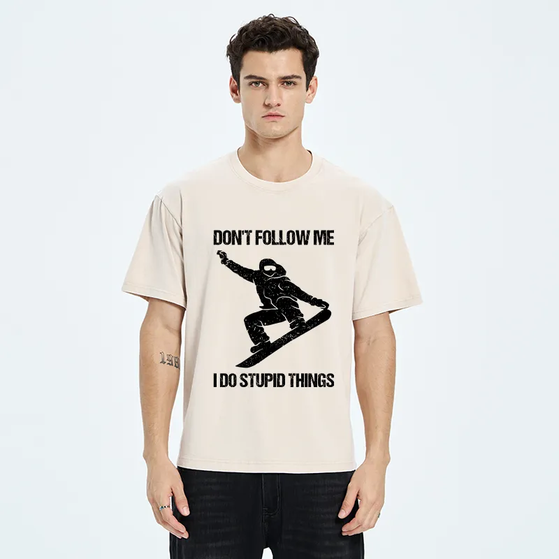 Tokyo-Tiger Winter Extreme Sports Skiing Washed T-Shirt