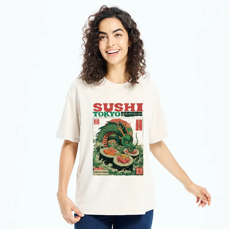 Tokyo-Tiger Ocean Dragon Sushi Washed T-Shirt