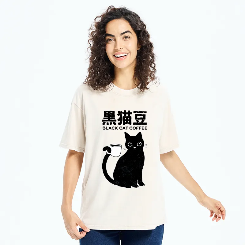 Tokyo-Tiger Black Cat And Coffee Washed T-Shirt