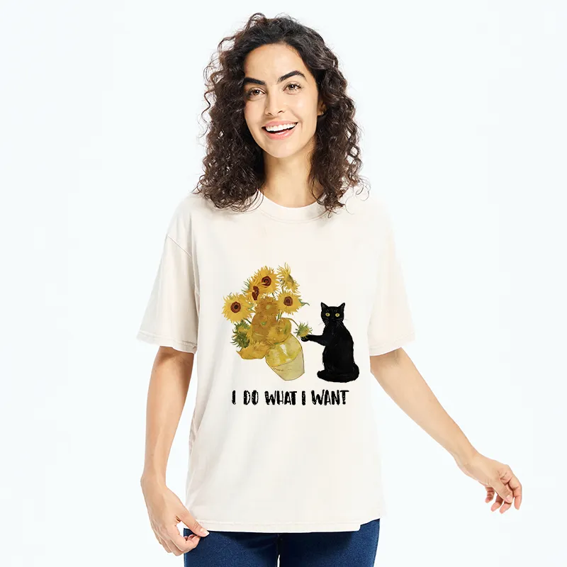Tokyo-Tiger Mischievous Black Cat Washed T-Shirt