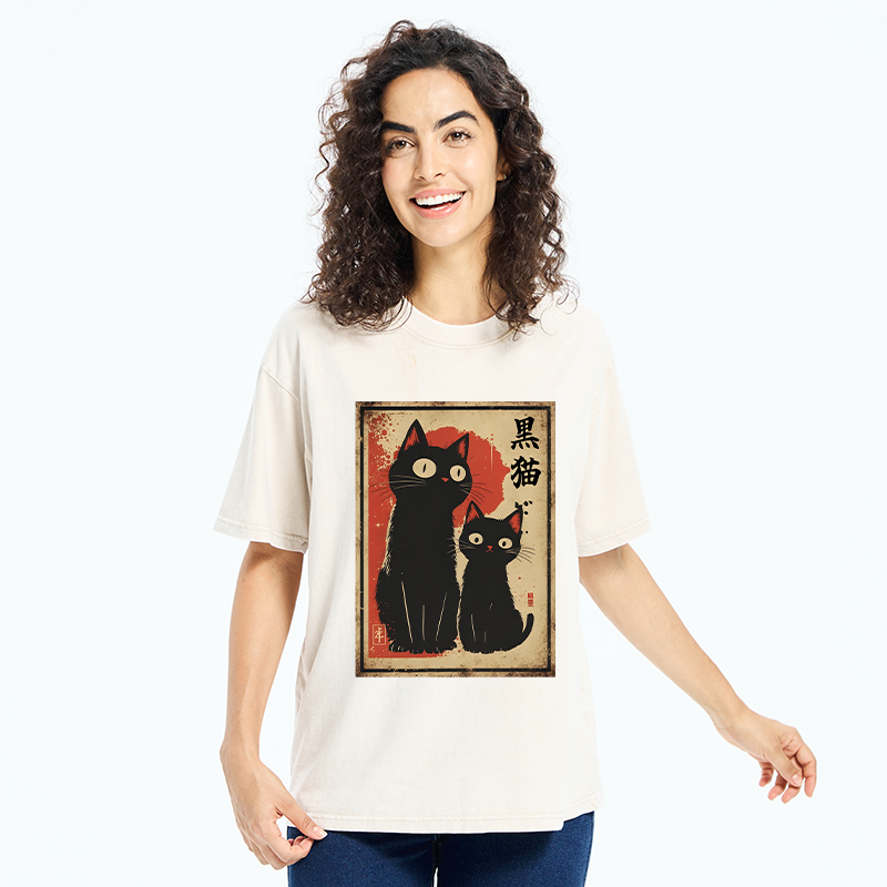 Tokyo-Tiger Two Black Cats Washed T-Shirt