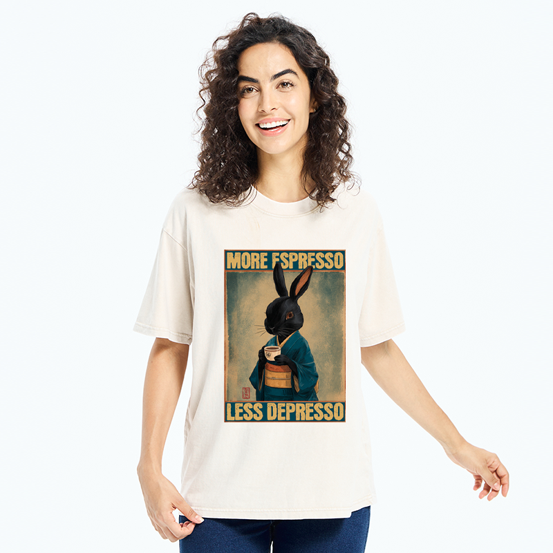 Tokyo-Tiger More Espresso Less Depresso Rabbit Washed T-Shirt