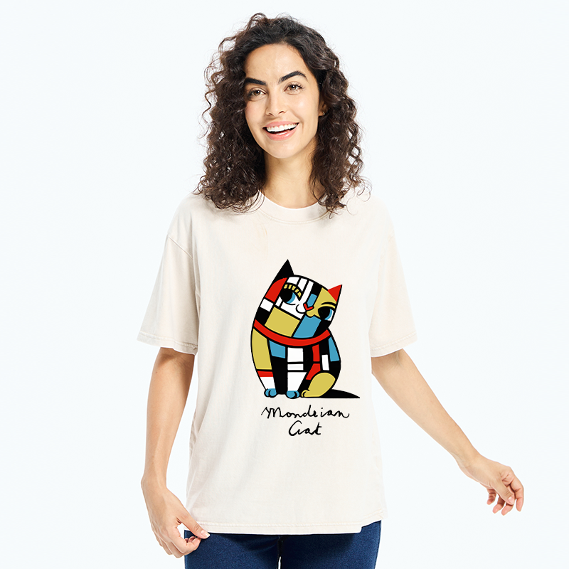 Tokyo-Tiger Cat of Mondrian Washed T-Shirt