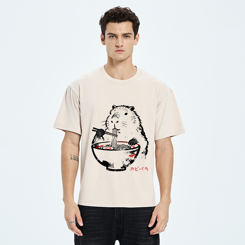 Tokyo-Tiger Capybaras Eat Delicious Ramen Washed T-Shirt