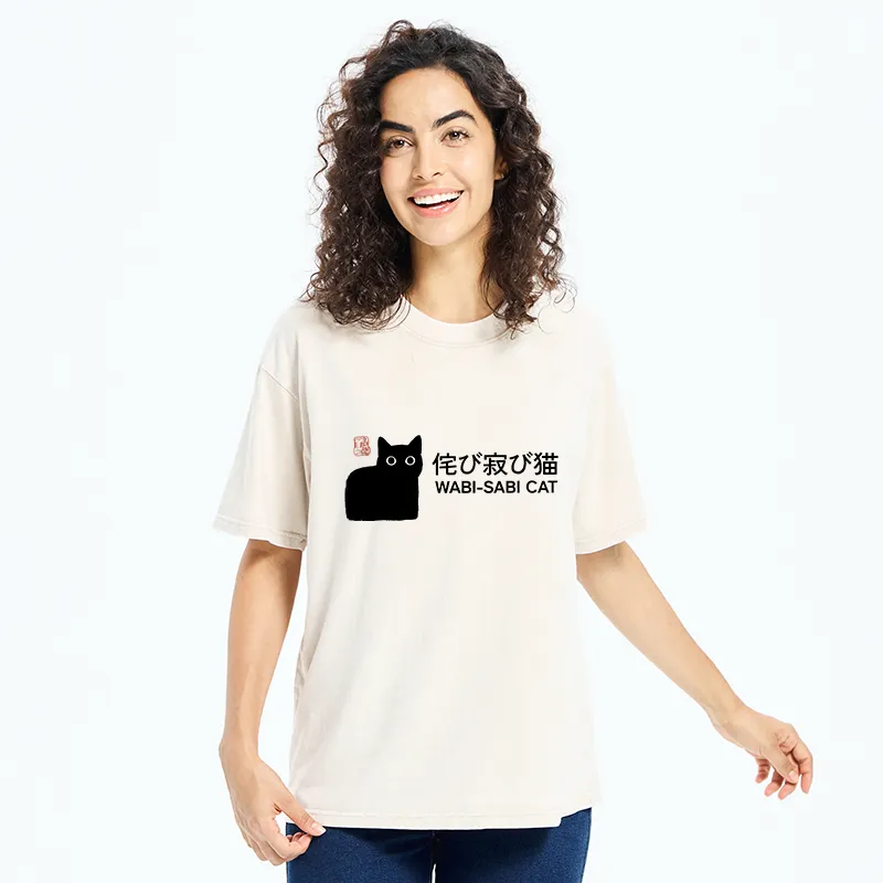 Tokyo-Tiger Wabi-sabi Cat Japanese Washed T-Shirt