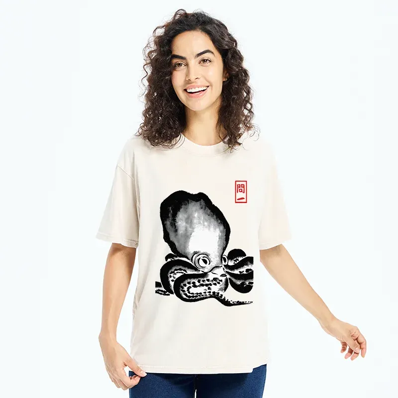 Tokyo-Tiger Retro Octopus Washed T-Shirt