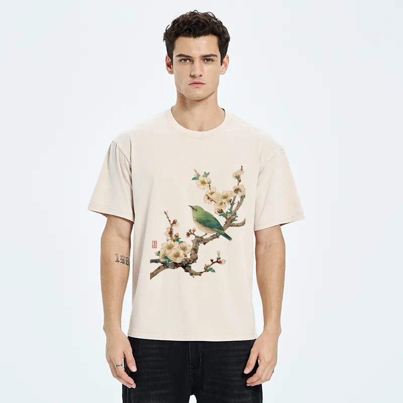 Tokyo-Tiger Perched In Bloom Washed T-Shirt