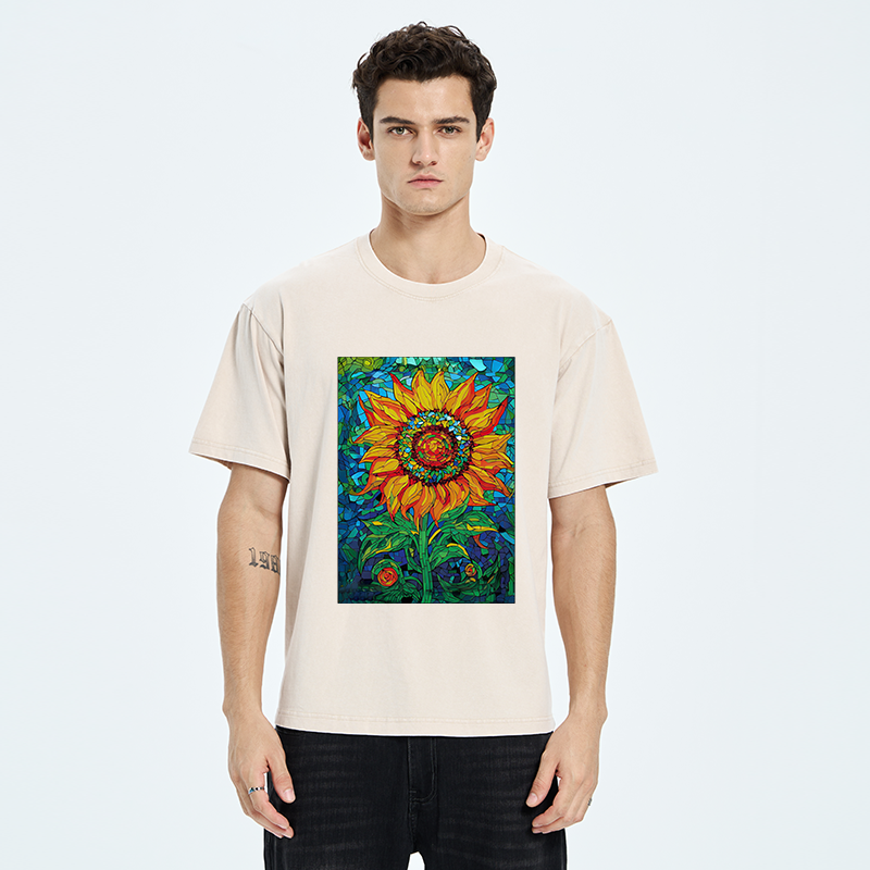 Tokyo-Tiger Colorful Art Sunflower Washed T-Shirt