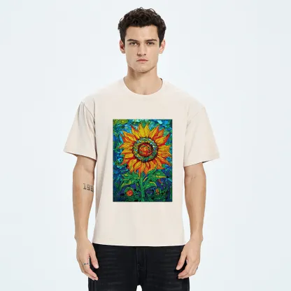 Tokyo-Tiger Colorful Art Sunflower Washed T-Shirt