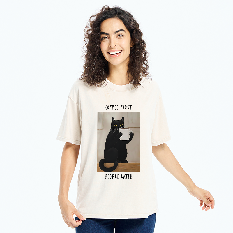 Tokyo-Tiger Drink Coffee First Washed T-Shirt