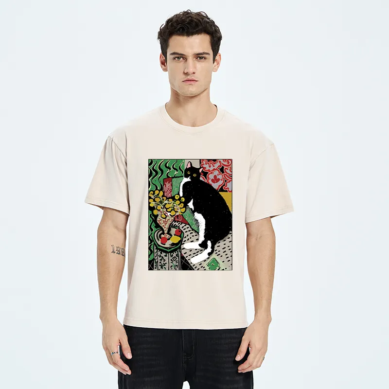 Tokyo-Tiger Elegant Tuxedo Cat Washed T-Shirt