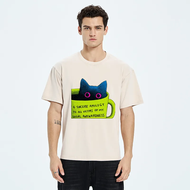 Tokyo-Tiger Social Awkward Cat Washed T-Shirt