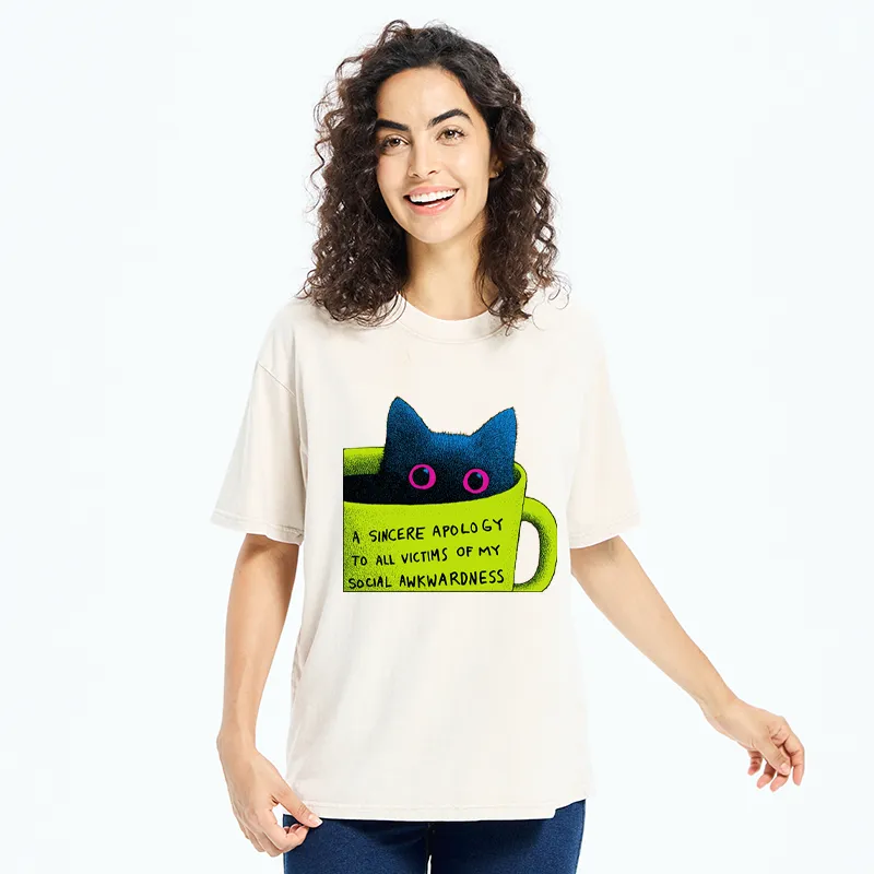 Tokyo-Tiger Social Awkward Cat Washed T-Shirt