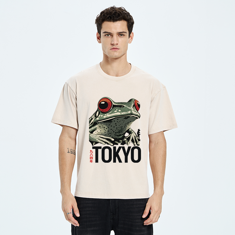 Tokyo-Tiger Retro Tokyo Frog Washed T-Shirt