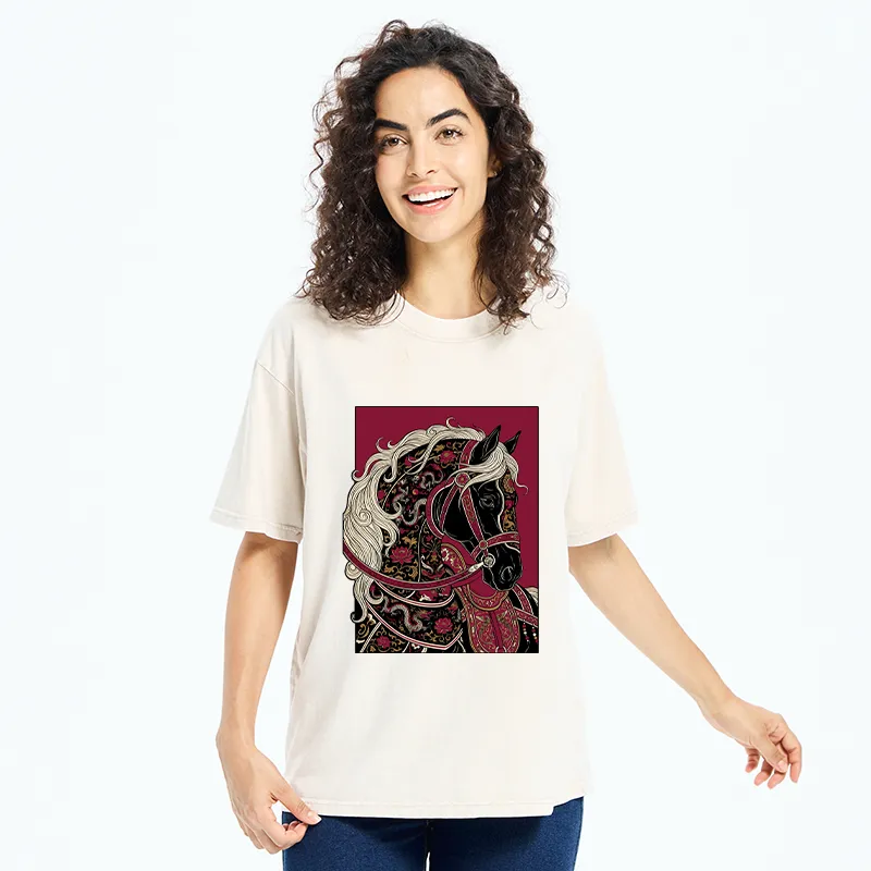 Tokyo-Tiger Elegant Dark Horse Washed T-Shirt