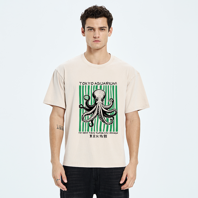 Tokyo-Tiger Cute Tokyo Octopus Washed T-Shirt