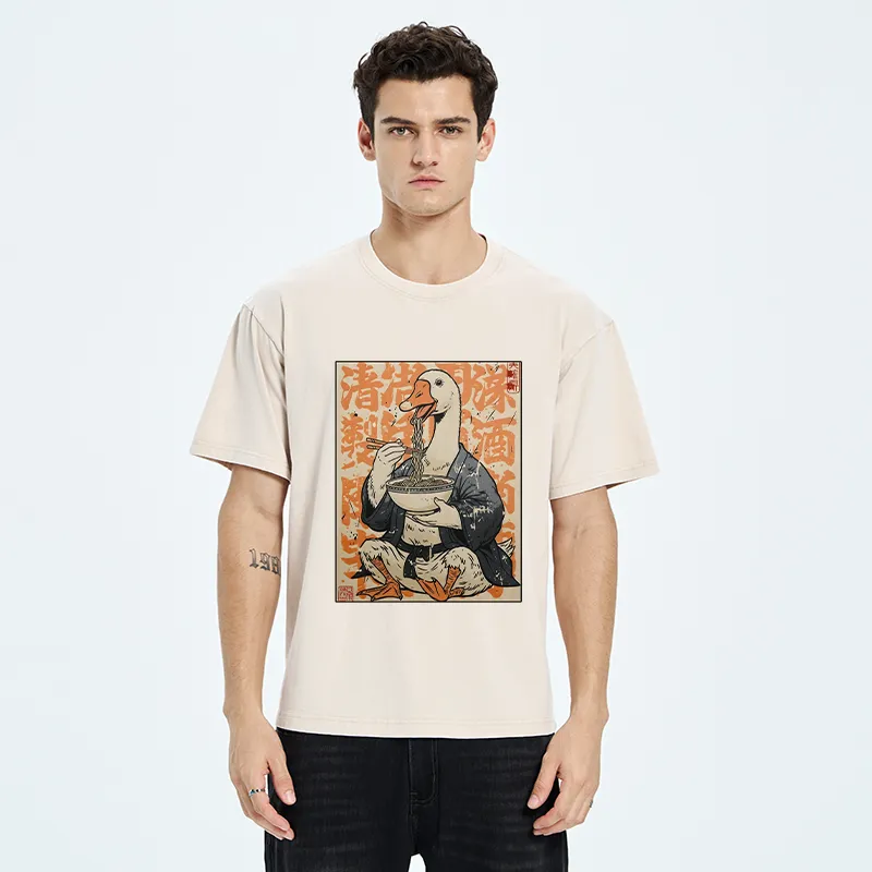 Tokyo-Tiger Duck Samurai Eats Ramen Washed T-Shirt