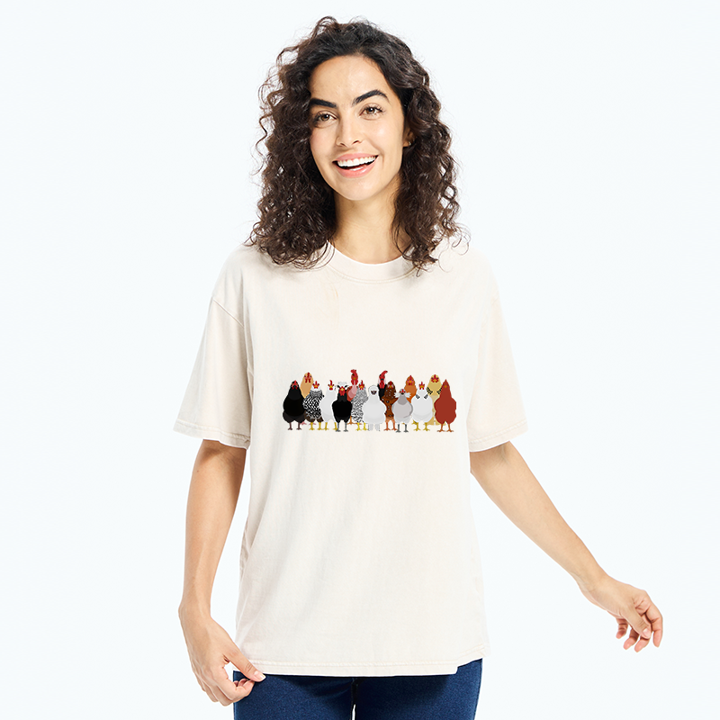 Tokyo-Tiger Funny Chickens Washed T-Shirt