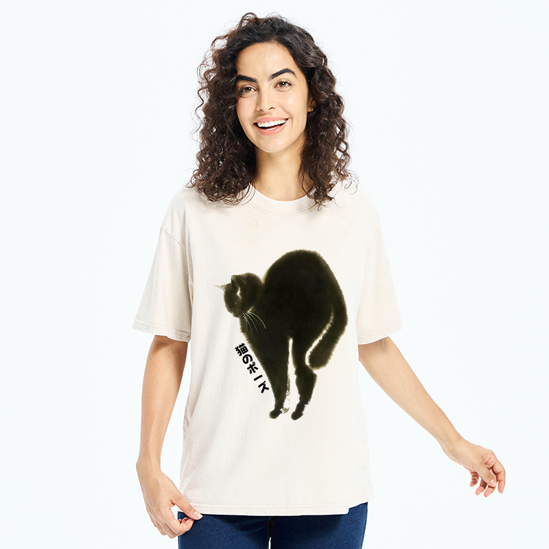 Tokyo-Tiger Cat Stretch Washed T-Shirt