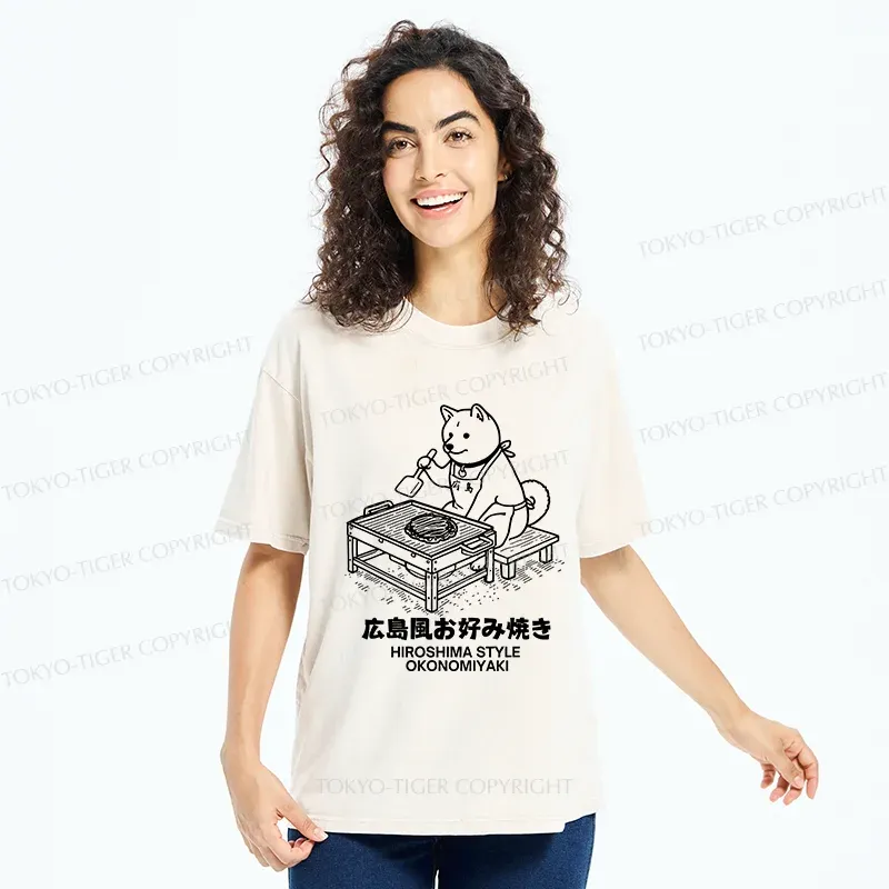 Tokyo-Tiger Cute Dog Okonomiyaki Washed T-Shirt