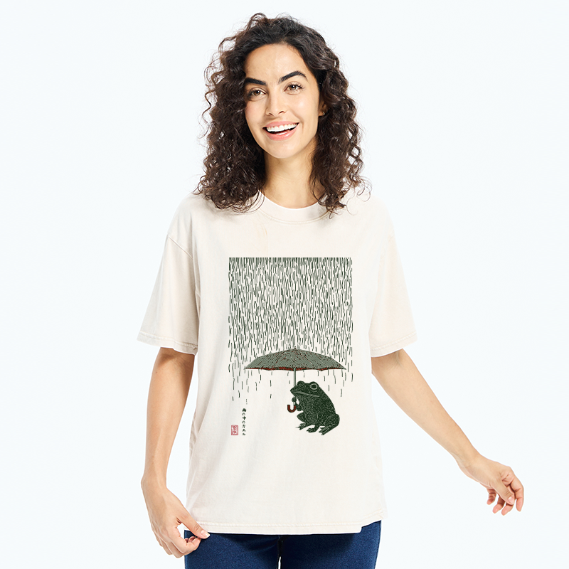 Tokyo-Tiger Frog In The Rain Washed T-Shirt