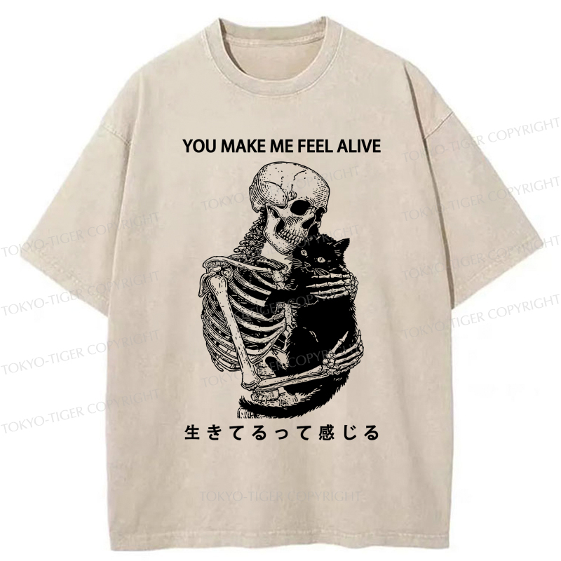 Tokyo-Tiger Cat Make Me Feel Alive Washed T-Shirt